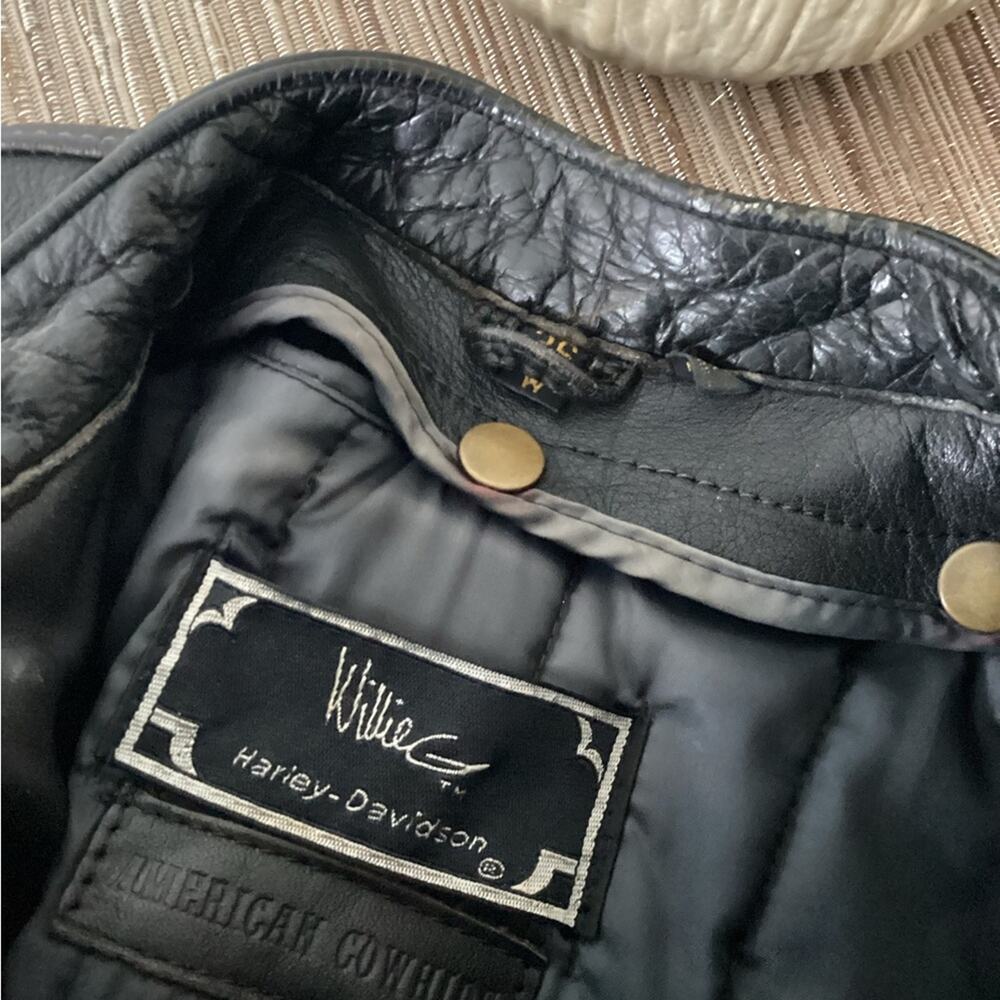 Y2K Harley-Davidson Willie G Leather Angel Wings Fringe Motorcycle Jacket 36 | S - Picture 7 of 8